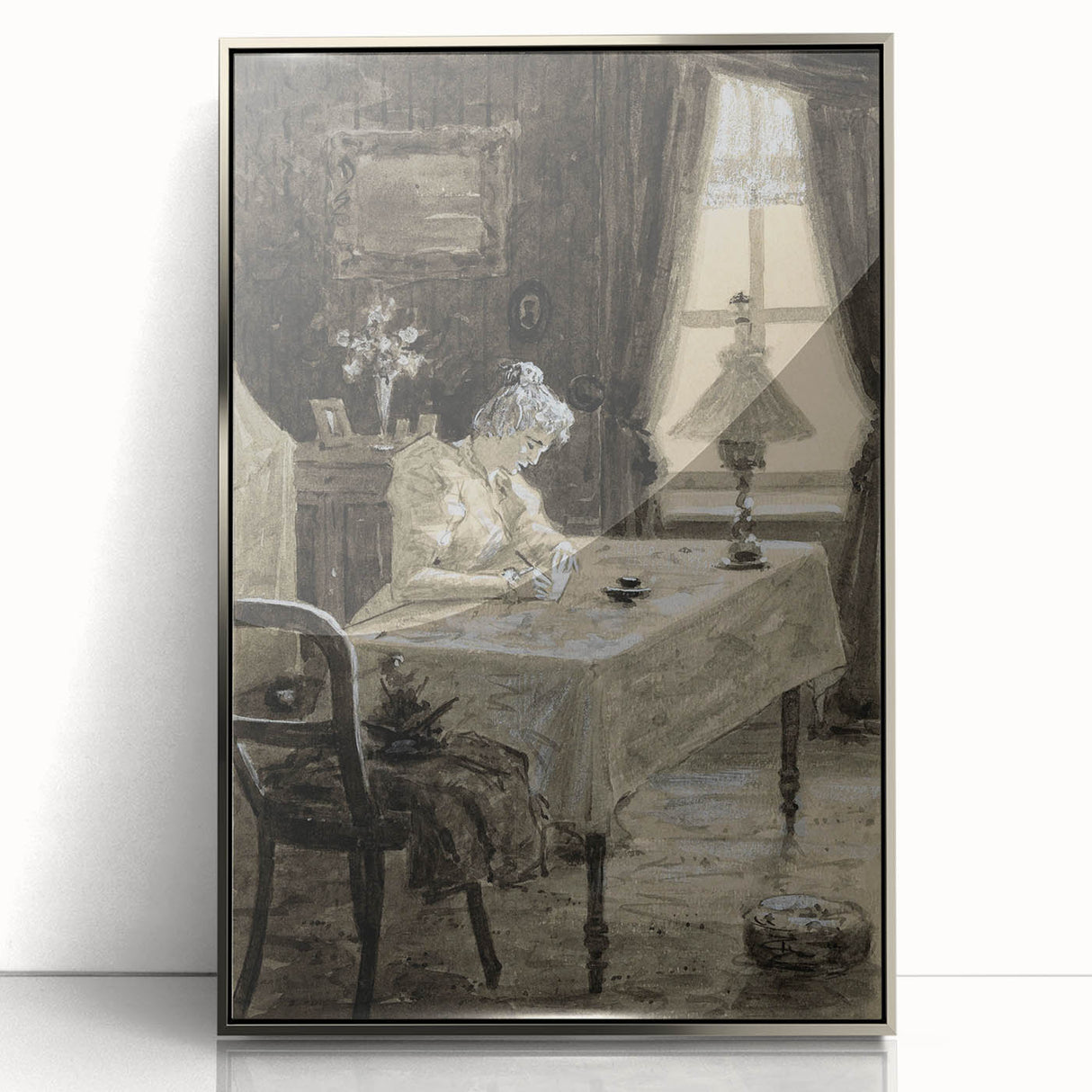 Dark Academia Wall Art - Atmospheric Writing Scene for Moody Decor