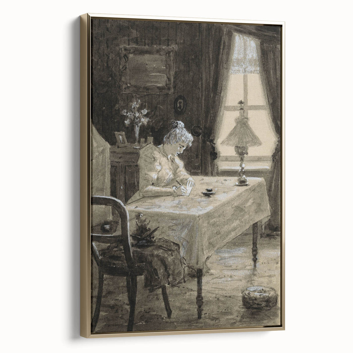 Dark Academia Wall Art - Atmospheric Writing Scene for Moody Decor
