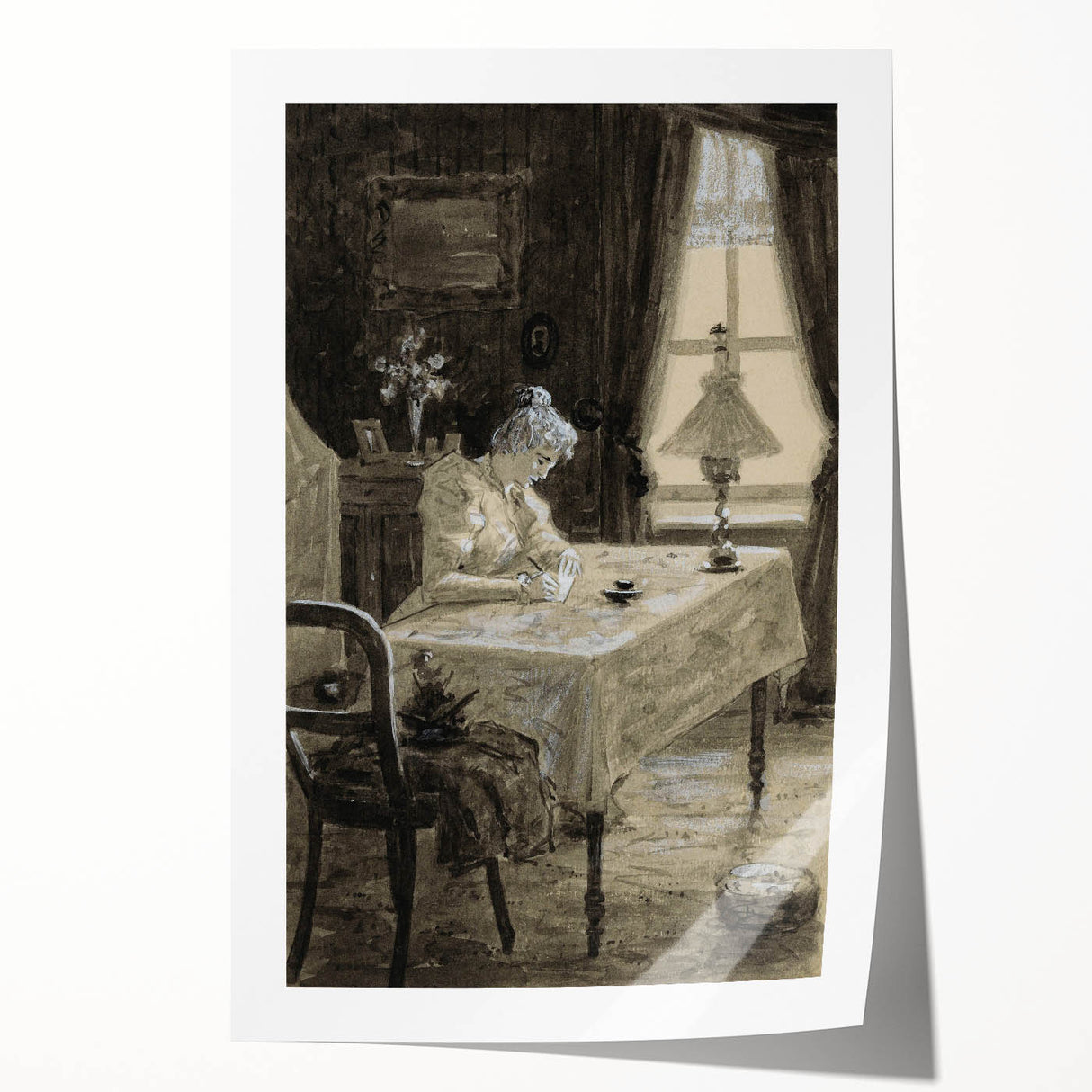 Dark Academia Wall Art - Atmospheric Writing Scene for Moody Decor