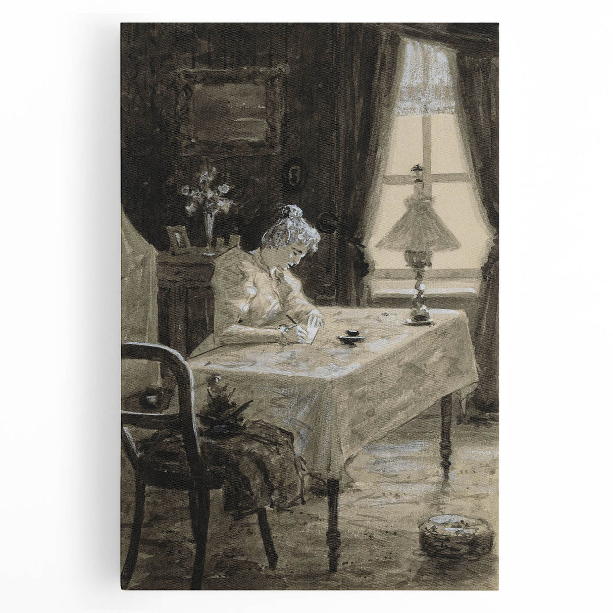 Dark Academia Wall Art - Atmospheric Writing Scene for Moody Decor