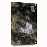 Dark Academia Wall Art - Thoughtful Girl with Flowers for Moody Decor