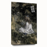 Dark Academia Wall Art - Thoughtful Girl with Flowers for Moody Decor