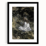 Dark Academia Wall Art - Thoughtful Girl with Flowers for Moody Decor