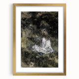 Dark Academia Wall Art - Thoughtful Girl with Flowers for Moody Decor