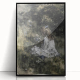 Dark Academia Wall Art - Thoughtful Girl with Flowers for Moody Decor