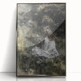 Dark Academia Wall Art - Thoughtful Girl with Flowers for Moody Decor