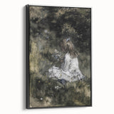 Dark Academia Wall Art - Thoughtful Girl with Flowers for Moody Decor
