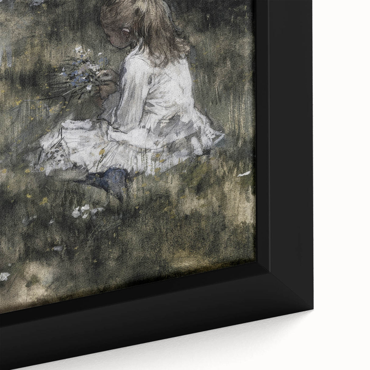 Dark Academia Wall Art - Thoughtful Girl with Flowers for Moody Decor