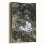Dark Academia Wall Art - Thoughtful Girl with Flowers for Moody Decor