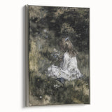 Dark Academia Wall Art - Thoughtful Girl with Flowers for Moody Decor