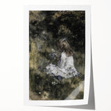 Dark Academia Wall Art - Thoughtful Girl with Flowers for Moody Decor