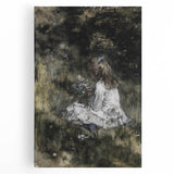 Dark Academia Wall Art - Thoughtful Girl with Flowers for Moody Decor