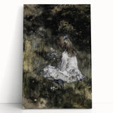 Dark Academia Wall Art - Thoughtful Girl with Flowers for Moody Decor