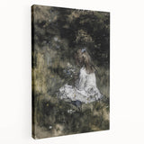 Dark Academia Wall Art - Thoughtful Girl with Flowers for Moody Decor