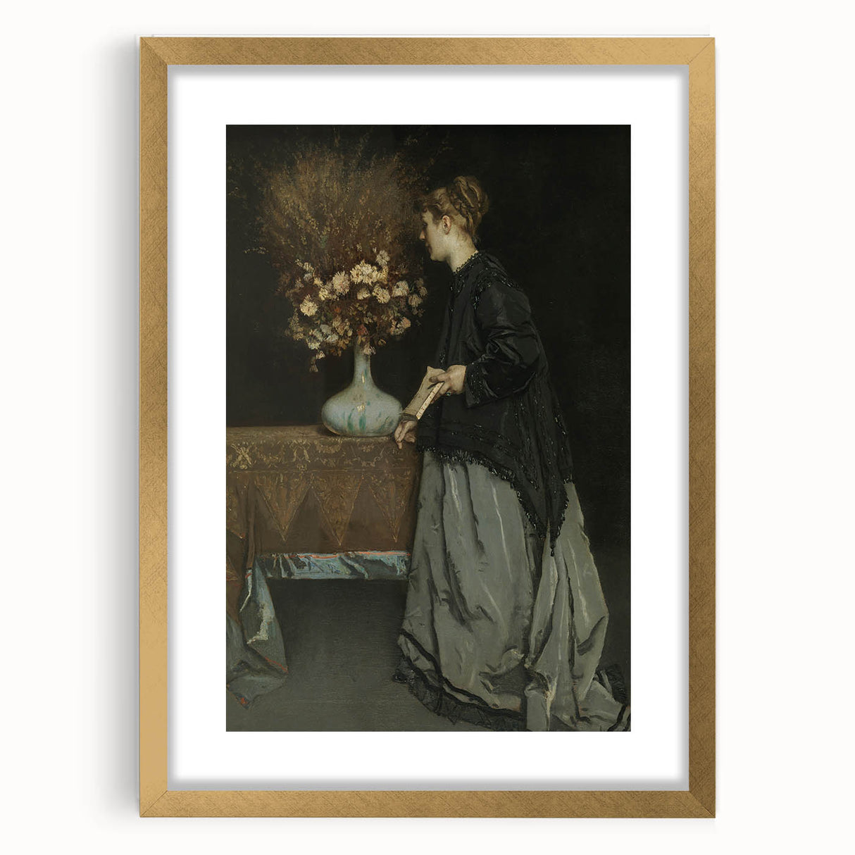 Dark Academia Wall Art - Vintage Gothic Portrait with Floral Elegance