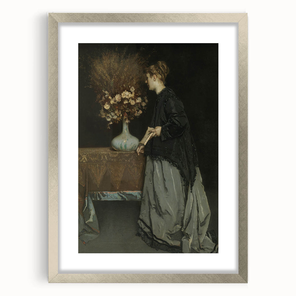 Dark Academia Wall Art - Vintage Gothic Portrait with Floral Elegance