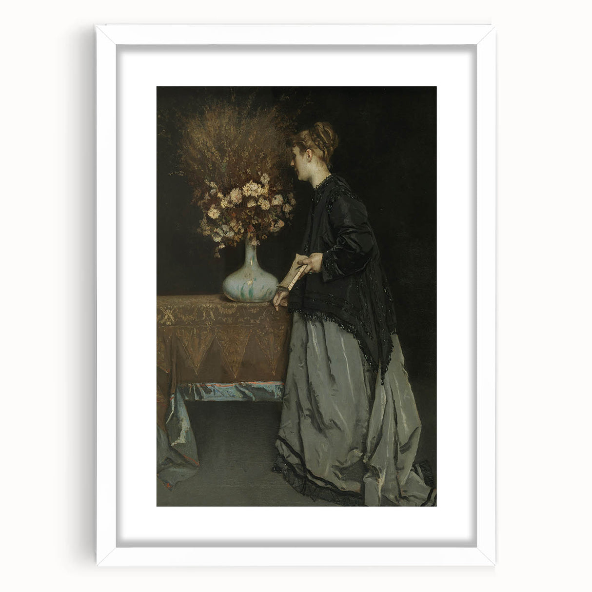 Dark Academia Wall Art - Vintage Gothic Portrait with Floral Elegance