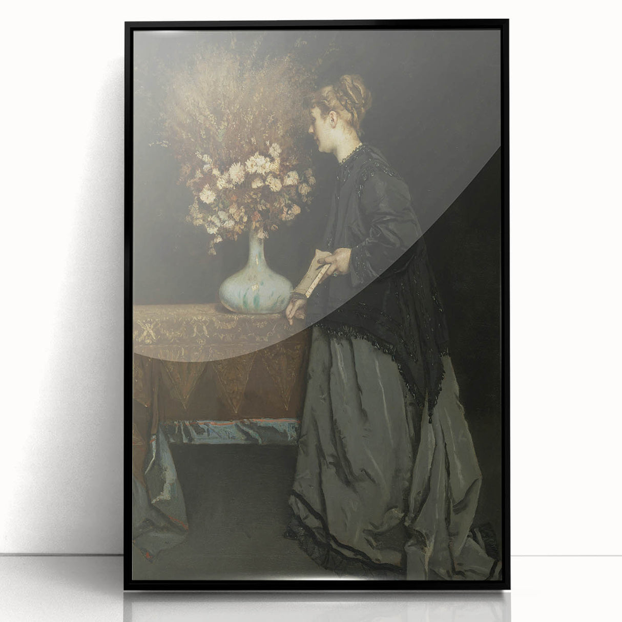 Dark Academia Wall Art - Vintage Gothic Portrait with Floral Elegance