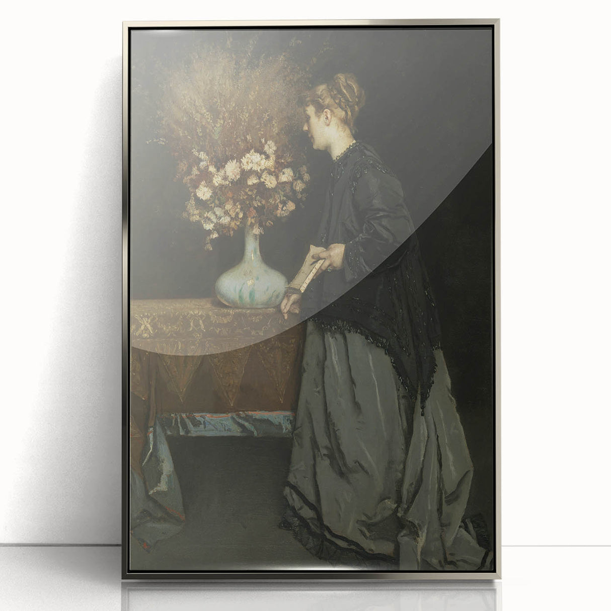 Dark Academia Wall Art - Vintage Gothic Portrait with Floral Elegance
