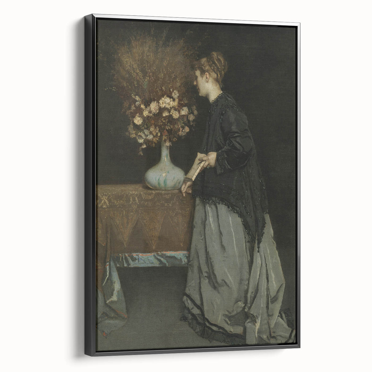 Dark Academia Wall Art - Vintage Gothic Portrait with Floral Elegance