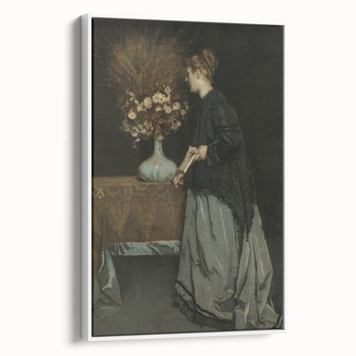 Dark Academia Wall Art - Vintage Gothic Portrait with Floral Elegance