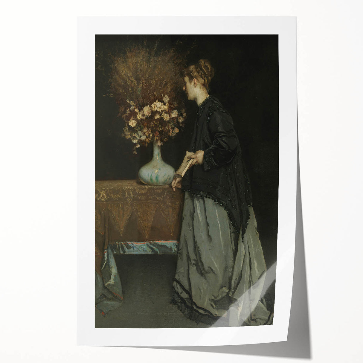Dark Academia Wall Art - Vintage Gothic Portrait with Floral Elegance