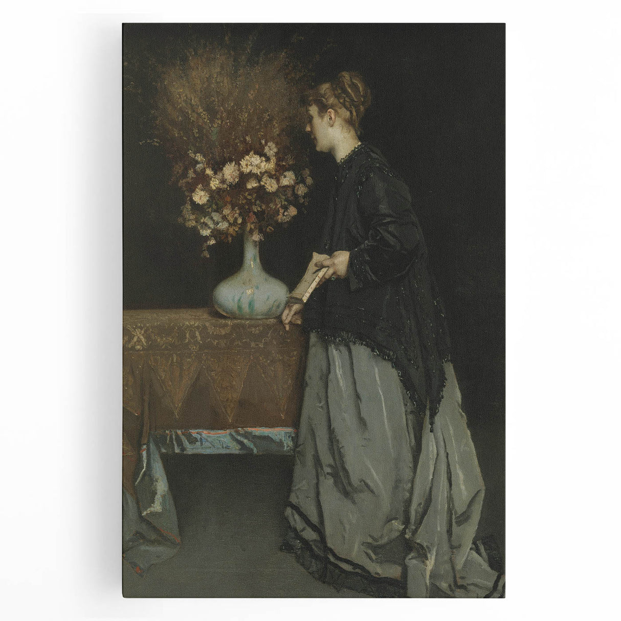 Dark Academia Wall Art - Vintage Gothic Portrait with Floral Elegance