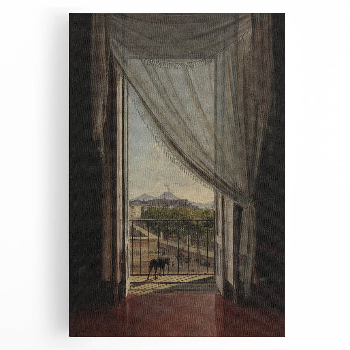 Dark Academia Wall Art - Shadowy Balcony View with Vintage Charm