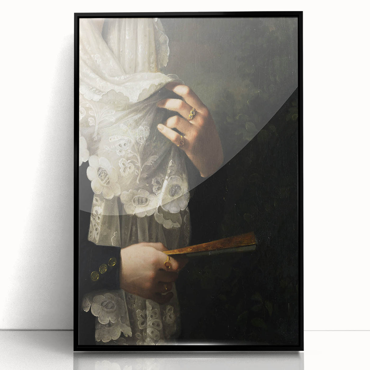 Close-Up of Hands with Book and Lace – Dark Academia Wall Art, Gothic Elegance