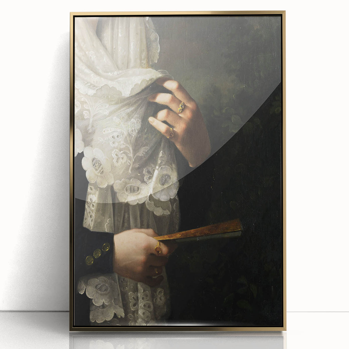 Close-Up of Hands with Book and Lace – Dark Academia Wall Art, Gothic Elegance
