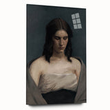 Portrait of Woman with Downcast Eyes – Dark Academia Wall Art, Moody Decor