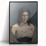 Portrait of Woman with Downcast Eyes – Dark Academia Wall Art, Moody Decor