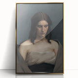 Portrait of Woman with Downcast Eyes – Dark Academia Wall Art, Moody Decor