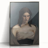 Portrait of Woman with Downcast Eyes – Dark Academia Wall Art, Moody Decor