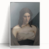 Portrait of Woman with Downcast Eyes – Dark Academia Wall Art, Moody Decor