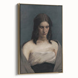 Portrait of Woman with Downcast Eyes – Dark Academia Wall Art, Moody Decor