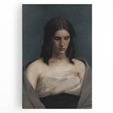 Portrait of Woman with Downcast Eyes – Dark Academia Wall Art, Moody Decor