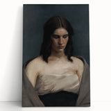 Portrait of Woman with Downcast Eyes – Dark Academia Wall Art, Moody Decor