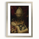 Globe and Open Book Still Life – Dark Academia Wall Art, Gothic Decor