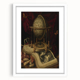 Globe and Open Book Still Life – Dark Academia Wall Art, Gothic Decor