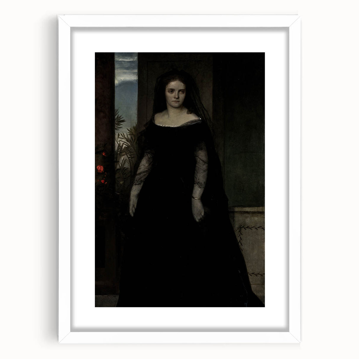 Dark Academia Wall Art - Gothic Lady in Black Veil - Moody Decor Print