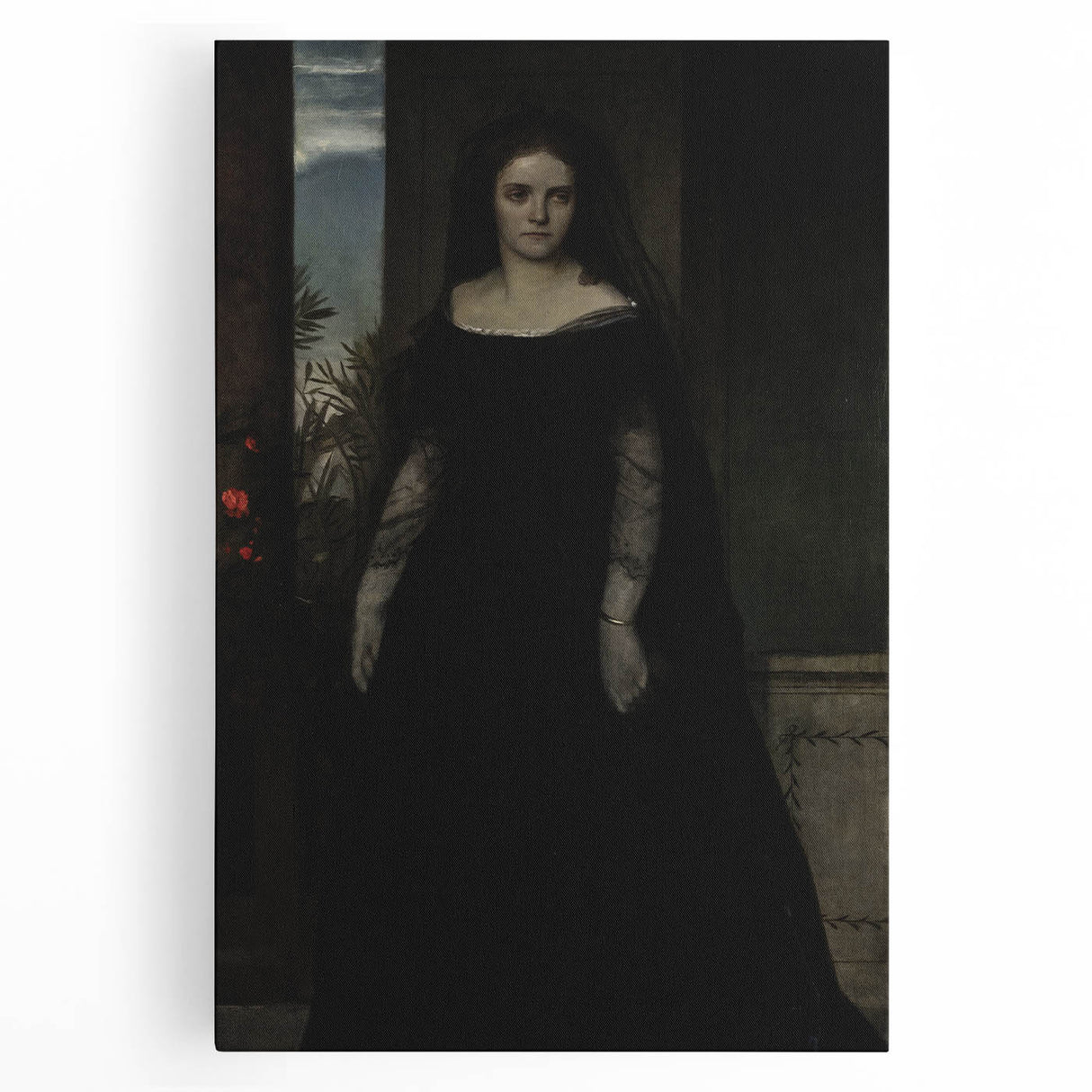 Dark Academia Wall Art - Gothic Lady in Black Veil - Moody Decor Print
