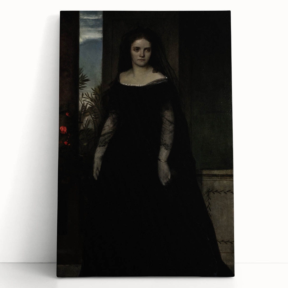 Dark Academia Wall Art - Gothic Lady in Black Veil - Moody Decor Print