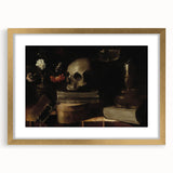 Dark Academia Wall Art - Skull, Books, and Candle - Gothic Decor Print