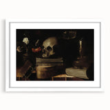 Dark Academia Wall Art - Skull, Books, and Candle - Gothic Decor Print