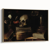 Dark Academia Wall Art - Skull, Books, and Candle - Gothic Decor Print