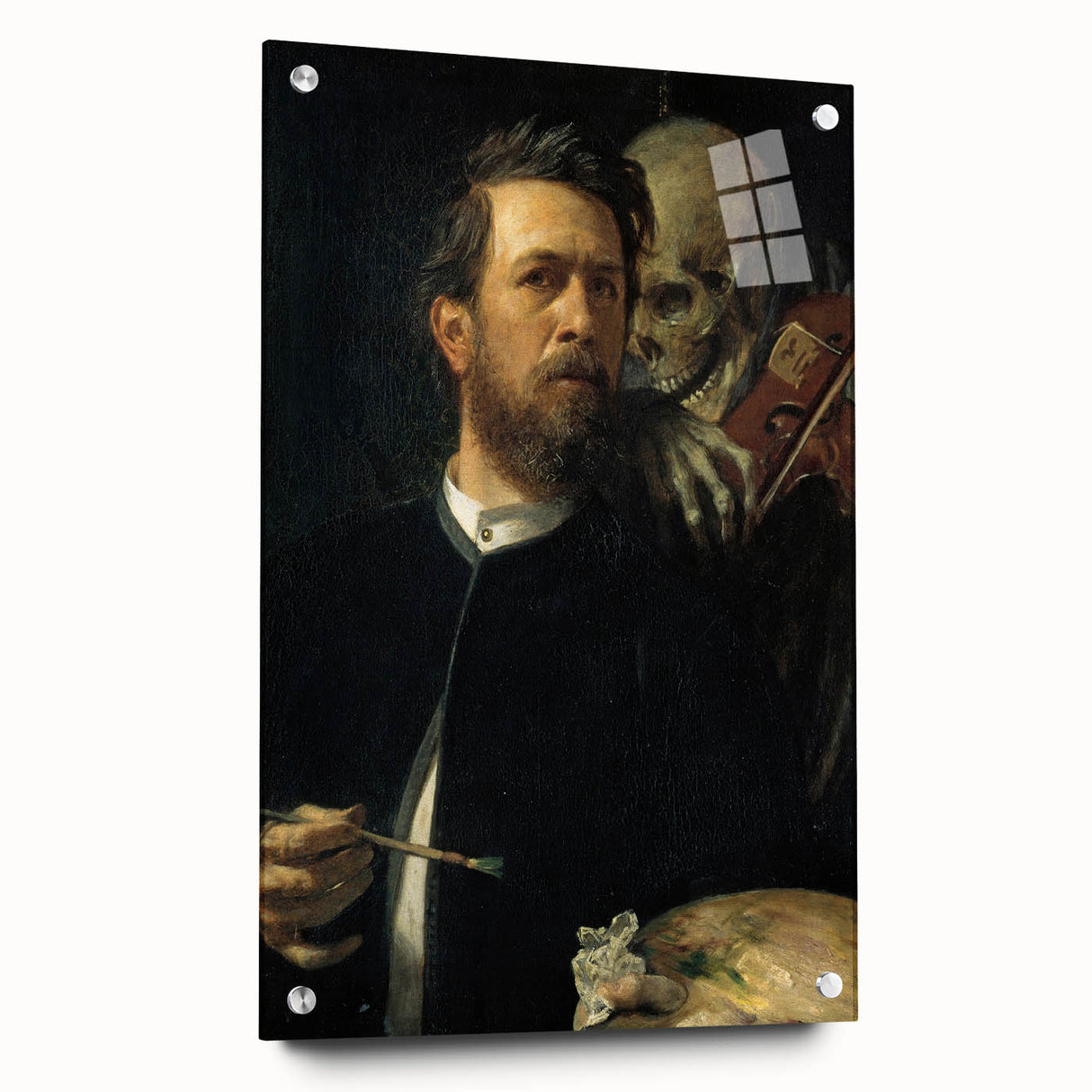 Dark Academia Wall Art - Vintage Gothic Self-Portrait with Death's Shadow