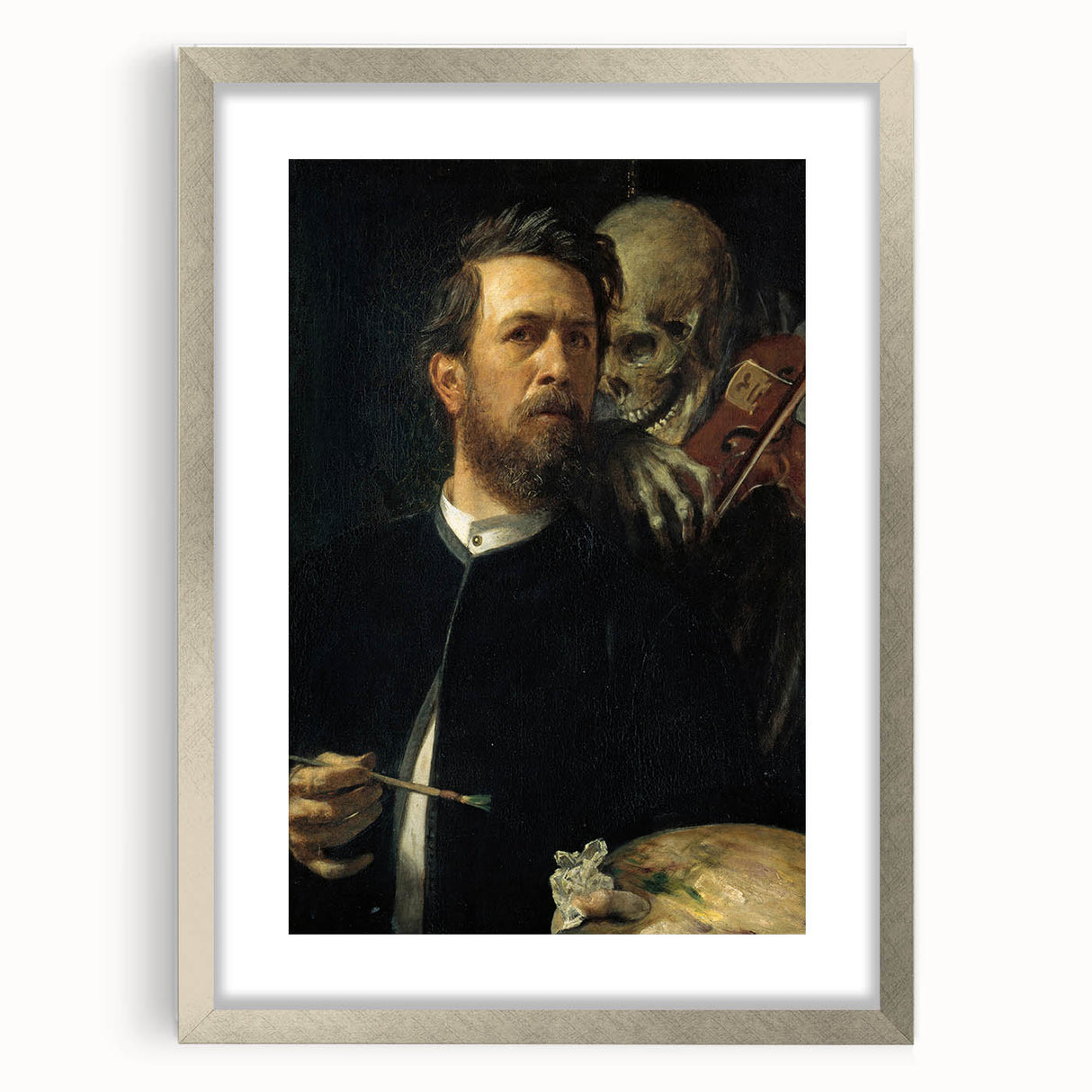Dark Academia Wall Art - Vintage Gothic Self-Portrait with Death's Shadow