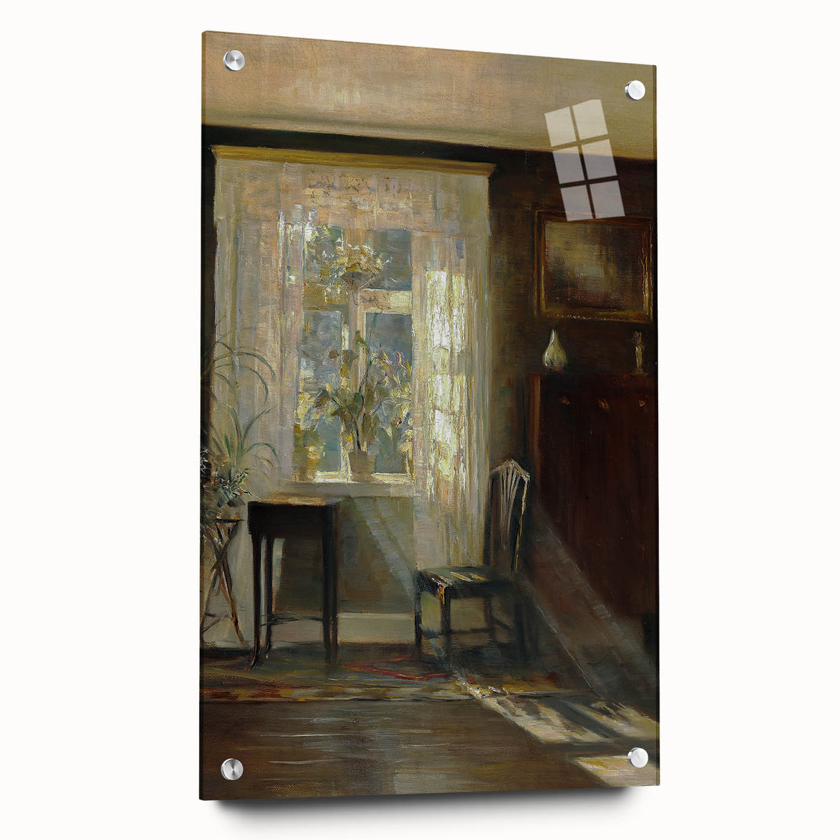 Sunlit Interior Dark Academia Wall Art - Vintage Window and Chair Scene