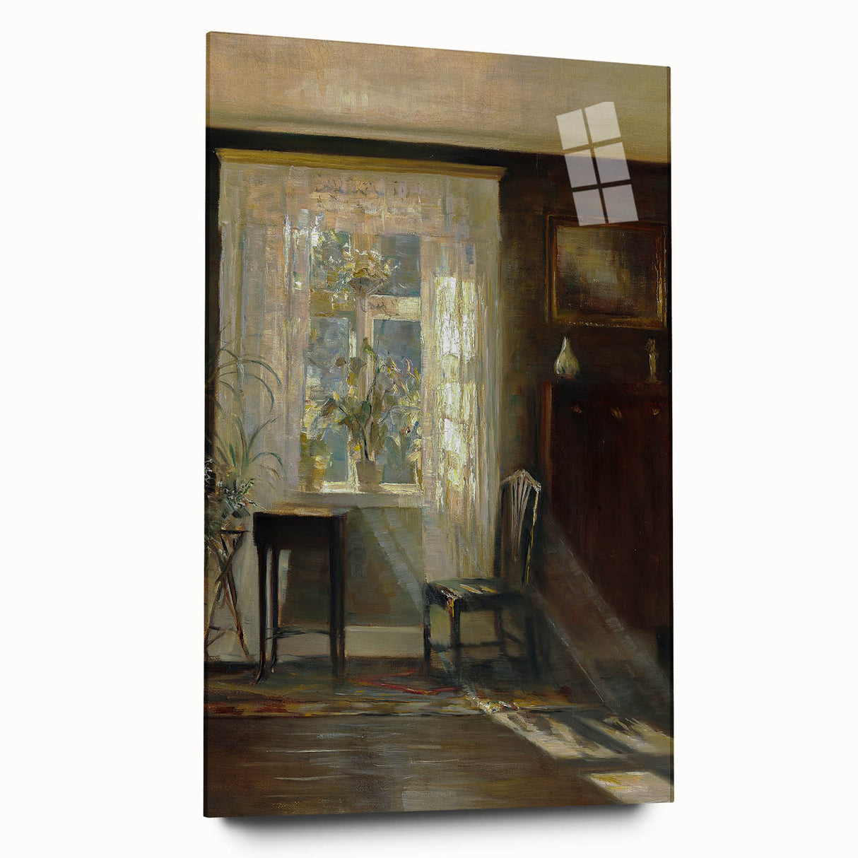 Sunlit Interior Dark Academia Wall Art - Vintage Window and Chair Scene